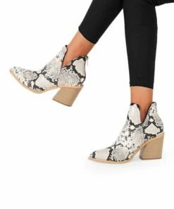 BUTITI Shop 15 Cheap 🔥 BUTITI Light Gray Snake-Print Side Slit Ankle Boot - 👩 Women 🌟