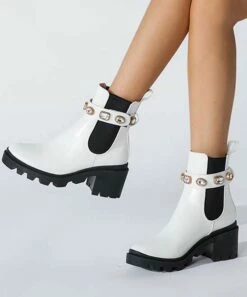 Budget ⭐ BUTITI White & Goldtone Embellished Platform Ankle Boot - 👩 Women ✨