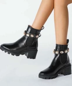 Coupon ⭐ BUTITI Black & Goldtone Embellished Platform Ankle Boot - 👩 Women 👏