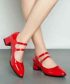 Outlet 👍 BUTITI Red Patent Double-Strap Mary Jane 👟 Shoe - 👩 Women 🔔