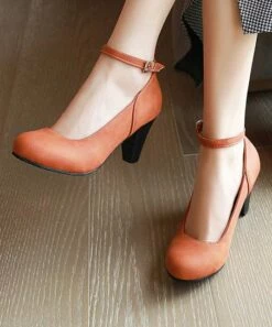 Promo 🔔 BUTITI Orange Ankle-Strap Mary Jane Pump - 👩 Women 👏