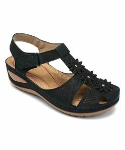 Outlet ⌛ BUTITI Black Floral Perforated Wedge 🩴 Sandal - 👩 Women 🤩