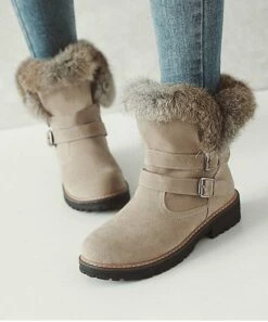 Top 10 ⭐ BUTITI Beige Buckle-Detail Faux Fur-Trim Ankle Boot - 👩 Women 😍