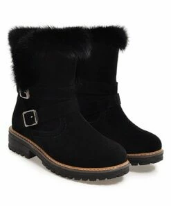 Promo 😀 BUTITI Black Buckle-Detail Faux Fur-Trim Ankle Boot - 👩 Women 🎉 -BUTITI Shop zu88345158 alt 2 tm1596488508