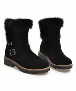 Promo 😀 BUTITI Black Buckle-Detail Faux Fur-Trim Ankle Boot - 👩 Women 🎉 -BUTITI Shop zu88345158 alt 3 tm1596488508