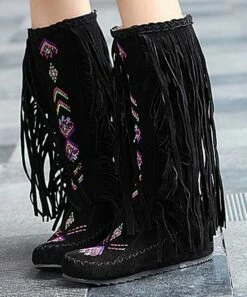 Coupon 🎁 BUTITI Black Geometric Embroidered Fringe Boot - 👩 Women 🌟