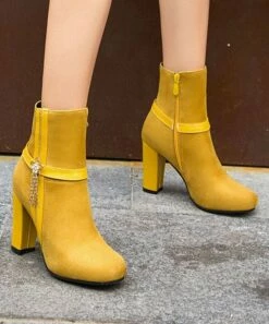 Outlet ❤️ BUTITI Yellow Two-Tone Rhinestone-Flower Ankle Boot - 👩 Women 🌟