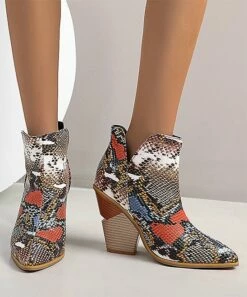 Cheap 🔥 BUTITI Brown & Red Snake -Embossed Ankle Boot - 👩 Women 💯