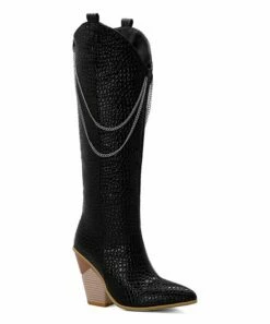 Best reviews of 😍 BUTITI Black Croc-Embossed Chain-Detail Cowboy Boot - 👩 Women 🔥