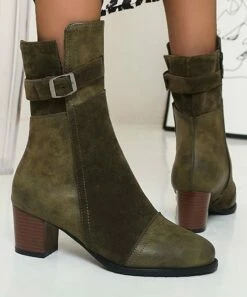 Brand new 😍 BUTITI Green Contrast Buckle Boot - 👩 Women 🌟 -BUTITI Shop zu91285226 alt 2 tm1607006228