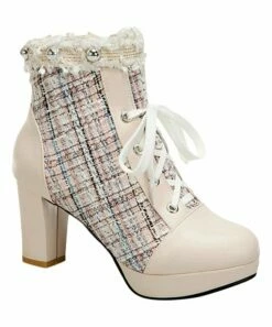 Outlet 👍 BUTITI Beige & Pink Stud-Cuff Tweed Bootie - 👩 Women 💯