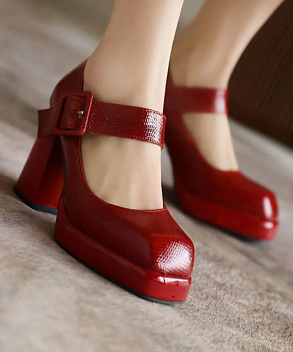 New ๐ BUTITI Red Buckle-Strap Block-Heel Platform Pump - ๐ฉ Women ๐ฏ 4 New ๐ BUTITI Red Buckle-Strap Block-Heel Platform Pump - ๐ฉ Women ๐ฏ - Image 4