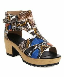 Best deal ๐งจ BUTITI Brown Snake Ankle-Buckle Block-Heel Platform ๐ฉด Sandal - ๐ฉ Women ๐