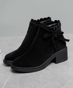 Promo ✨ BUTITI Black Scallop-Trim Bow Bootie - 👩 Women 🎉