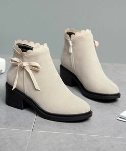 Budget 🔥 BUTITI Beige Scallop-Trim Bow Bootie - 👩 Women 🔥