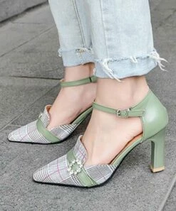 Promo ๐ BUTITI Green & Gray Plaid Embellished Ankle-Strap Pump - ๐ฉ Women ๐งจ