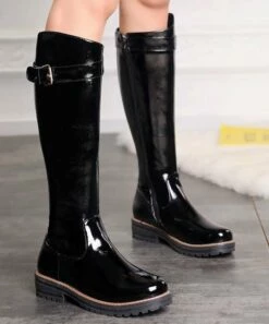 Buy 👏 BUTITI Black Buckle-Accent Patent Knee-High Boot - 👩 Women 🎉