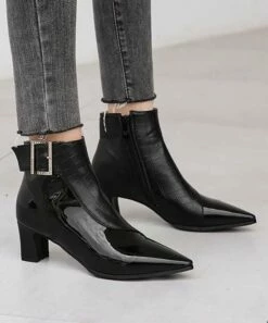 Deals 😍 BUTITI Black Buckle Croc-Embossed Patent Bootie - 👩 Women ⌛