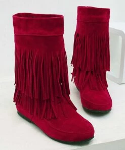 Deals 😀 BUTITI Red Fringe-Layer Boot - 👩 Women 👏
