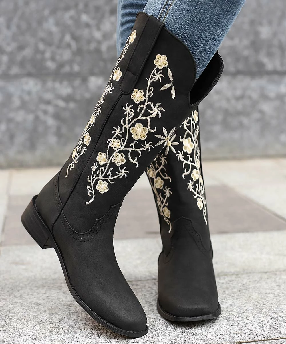 Best Pirce ๐ BUTITI Black & White Floral Embroidered Tall Cowboy ๐ฅพ Boots - ๐ฉ Women ๐ 5 Best Pirce ๐ BUTITI Black & White Floral Embroidered Tall Cowboy ๐ฅพ Boots - ๐ฉ Women ๐ - Image 5