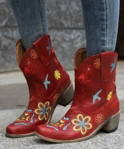 Coupon 🎁 BUTITI Red & Yellow Embroidered 'Love' Cowboy 🥾 Boots - 👩 Women 🔥 -BUTITI Shop zu98968601 alt 4 tm1629823423