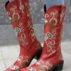 Best deal ✨ BUTITI Red & Beige Heart Wings Embroidered Cowboy Boot - 👩 Women 👍