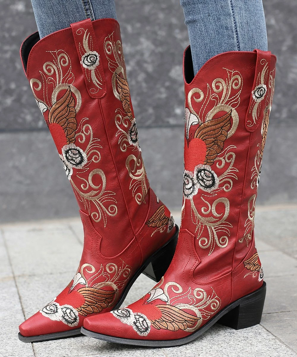 Best deal โจ BUTITI Red & Beige Heart Wings Embroidered Cowboy Boot - ๐ฉ Women ๐ 1 Best deal โจ BUTITI Red & Beige Heart Wings Embroidered Cowboy Boot - ๐ฉ Women ๐