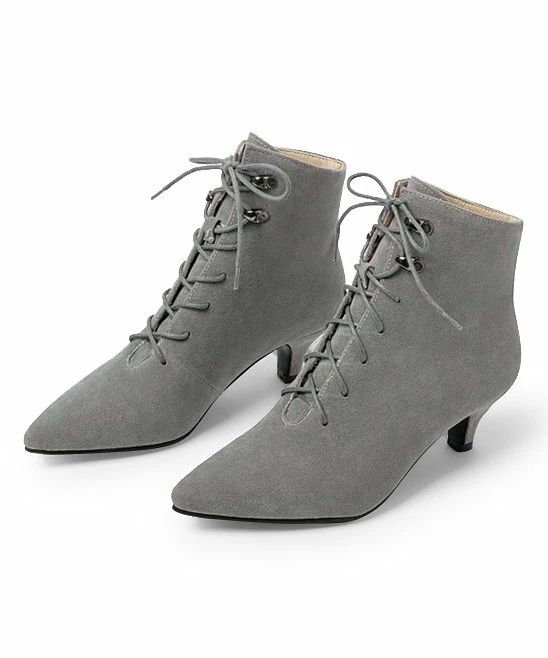 Best deal 🌟 BUTITI Gray Lace-Up Kitten-Heel Bootie - 👩 Women 👍 2 Best deal 🌟 BUTITI Gray Lace-Up Kitten-Heel Bootie - 👩 Women 👍 - Image 2