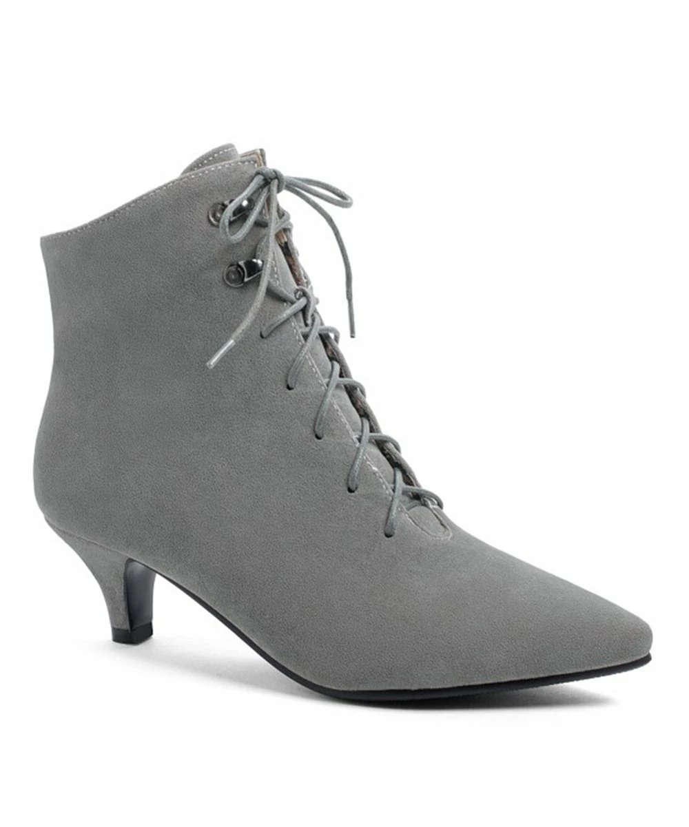 Best deal 🌟 BUTITI Gray Lace-Up Kitten-Heel Bootie - 👩 Women 👍 1 Best deal 🌟 BUTITI Gray Lace-Up Kitten-Heel Bootie - 👩 Women 👍